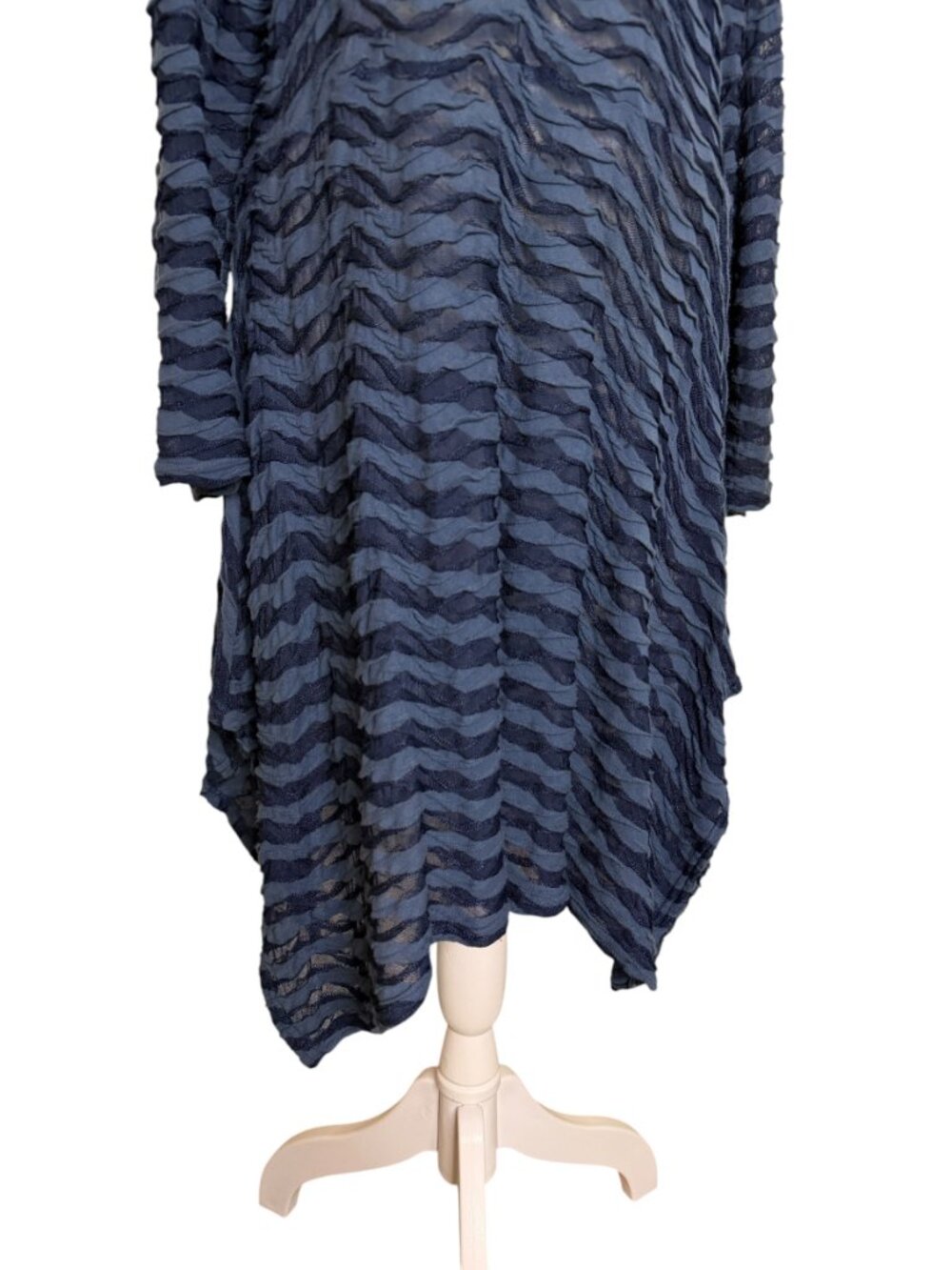 Cut Loose Mesh Knit Dress Sheer Stripe Asymmetrical Navy Blue M - Picture 3 of 5